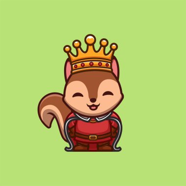 Squirrel King Cute Creative Kawaii Cartoon Mascot Logo