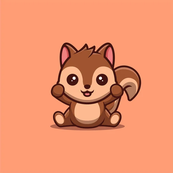 Squirrel Sitting Excited Cute Creative Kawaii Cartoon Mascot Logo — стоковий вектор