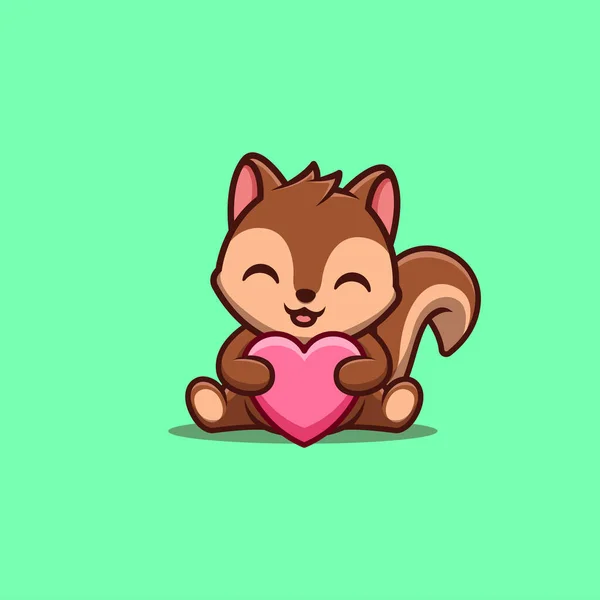 Σκίουρος Κάθεται Αγάπη Χαριτωμένο Δημιουργικό Kawaii Cartoon Mascot Λογότυπο — Διανυσματικό Αρχείο