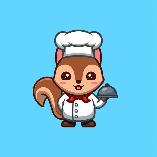 Squirrel Chef Cute Creative Kawaii Cartoon Mascot Logo — Stockvector