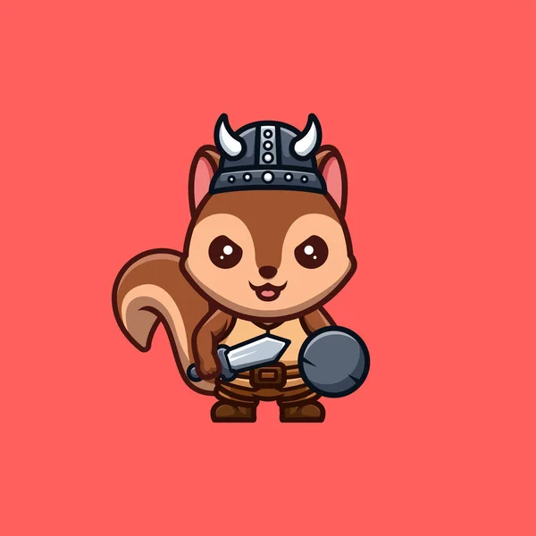 Squirrel Viking Cute Creative Kawaii Cartoon Mascot Logo