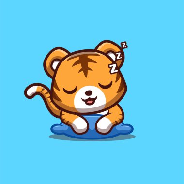 Tiger Sleepy Cute Creative Kawaii Cartoon Mascot Logo