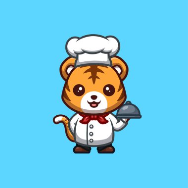 Tiger Chef Cute Creative Kawaii Cartoon Mascot Logo
