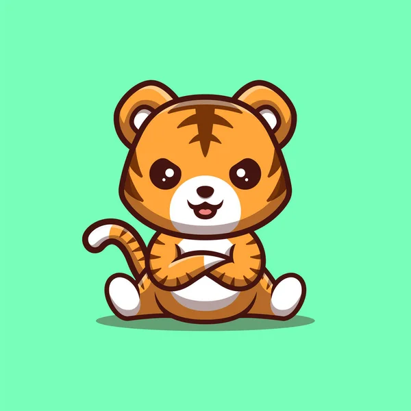 Tiger Sitting Angry Cute Creative Kawaii Cartoon Mascot Logo — Image vectorielle