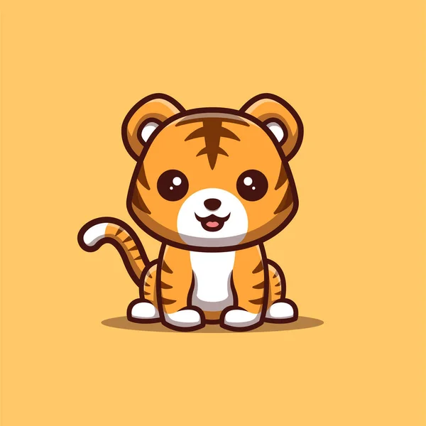 Tiger Sitting Happy Cute Creative Kawaii Cartoon Mascot Logo