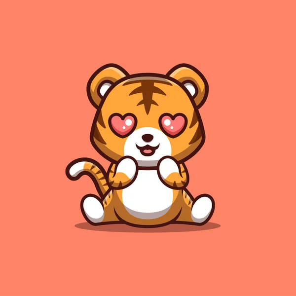 Tiger Sitting Shocked Cute Creative Kawaii Cartoon Mascot Logo — ストックベクタ