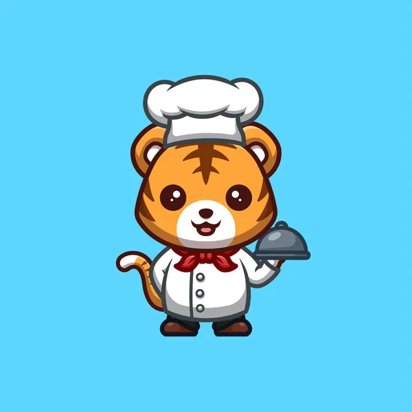 Tiger Chef Cute Creative Kawaii Cartoon Mascot Logo — Stockvector