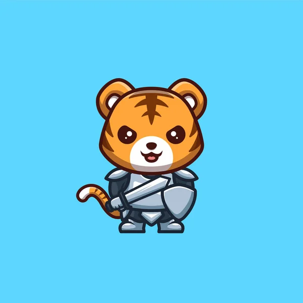 Tiger Knight Cute Creative Kawaii Cartoon Mascot Logo