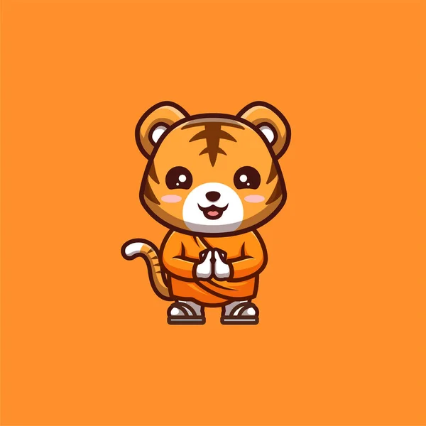 Тигр Монах Кут Творчий Каваї Картун Маскот Лого — стоковий вектор