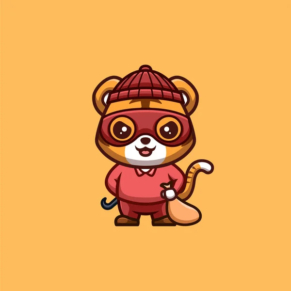 Tiger Thief Cute Creative Kawaii Cartoon Mascot Logo — ストックベクタ