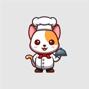 White Cat Chef Cute Creative Kawaii Cartoon Mascot Logo