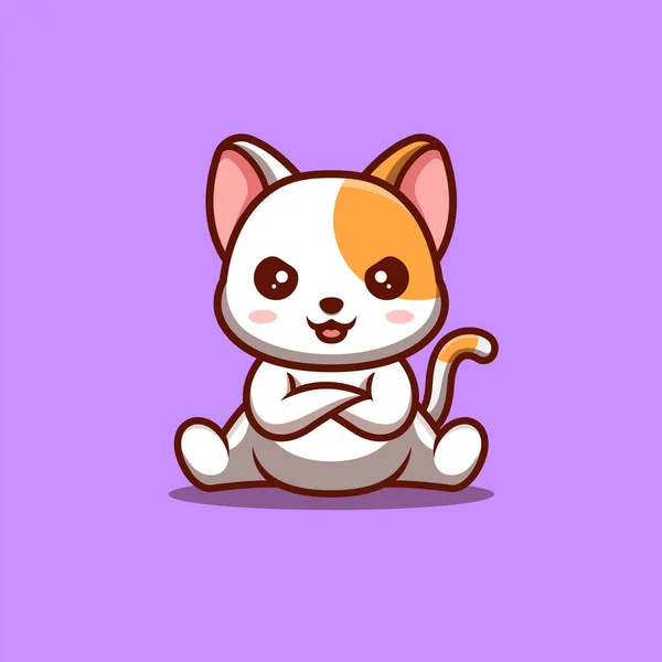 White Cat Sitting Angry Cute Creative Kawaii Cartoon Mascot Logo — Vector de stock