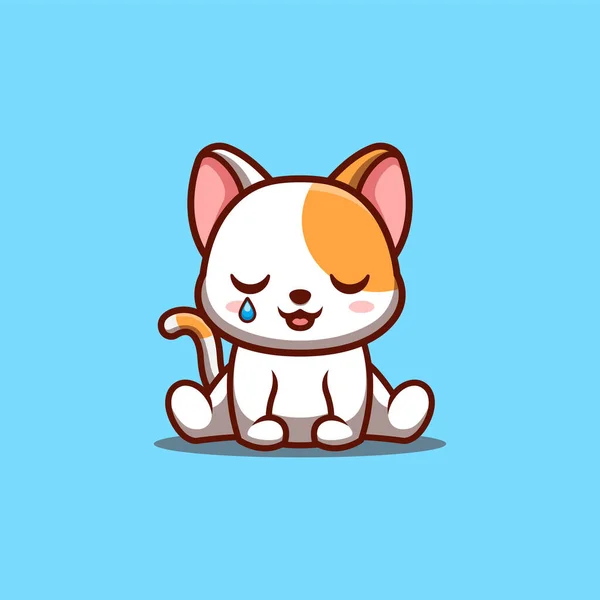 White Cat Sitting Sad Cute Creative Kawaii Cartoon Mascot Logo — Archivo Imágenes Vectoriales