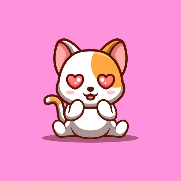 White Cat Sitting Shocked Cute Creative Kawaii Cartoon Mascot Logo