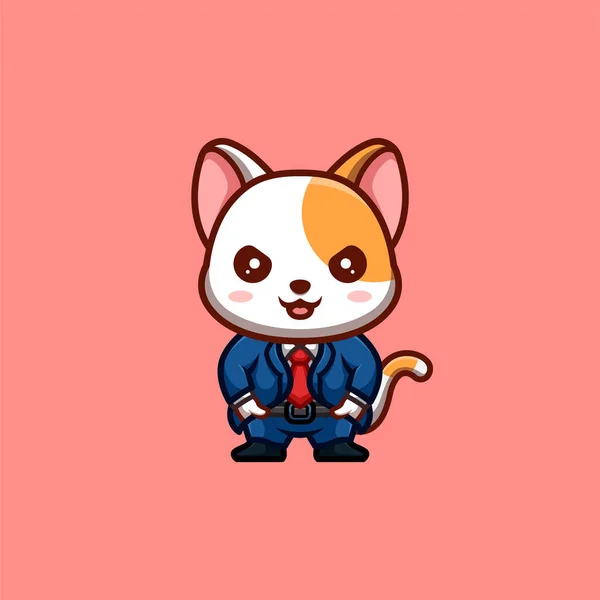 White Cat Business Cute Creative Kawaii Cartoon Mascot Logo — Image vectorielle