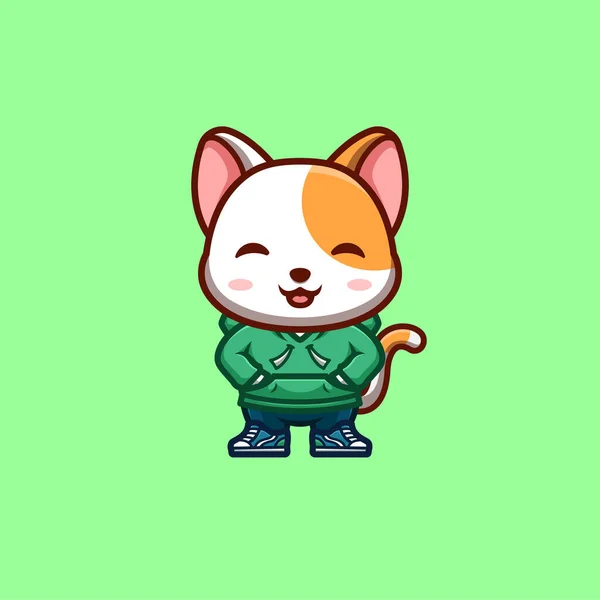 White Cat Urban Cute Creative Kawaii Cartoon Mascot Logo — Vetor de Stock