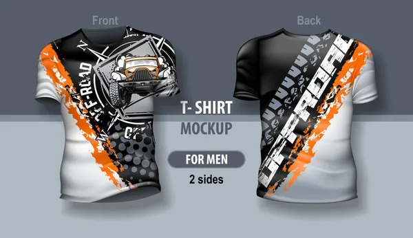 男の前とバックのためのTシャツSuvオフロードクラブのロゴ 両面印刷用モックアップ — ストックベクタ
