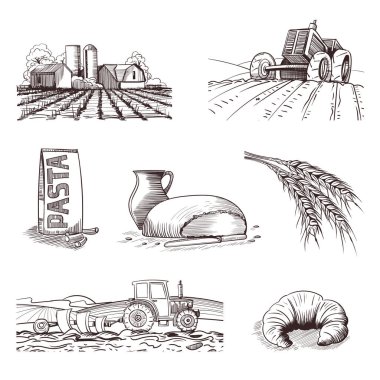 Ekmek temasında el çizimleri.