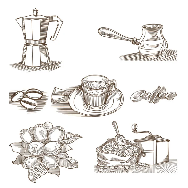 Set Disegni Mano Sul Tema Caffè — Vettoriale Stock