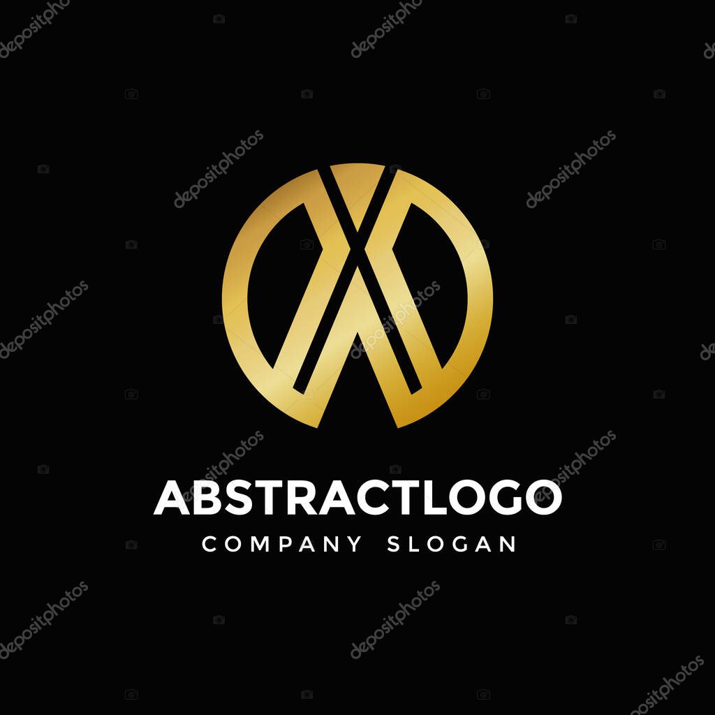 Golden color XO letter logo or X icon in a round shape