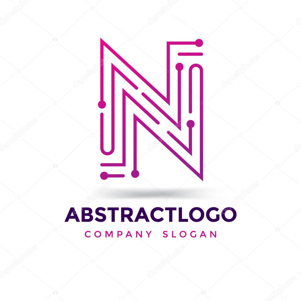 Letter N logo with dots and point, Digital and Technology Corporate identity Lines icon monogram