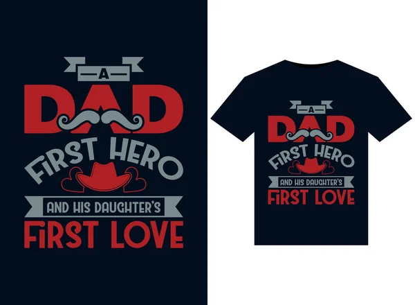 Papà Figlio Figlia Love Shirt Design Vettoriale Tipografia Illustrazioni Stampa — Vettoriale Stock