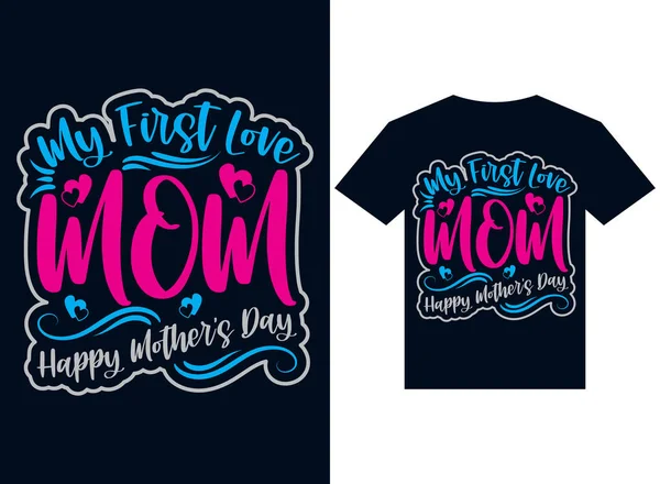 Première Maman Amour Heureuse Fête Des Mères Shirt Design Typographie — Image vectorielle