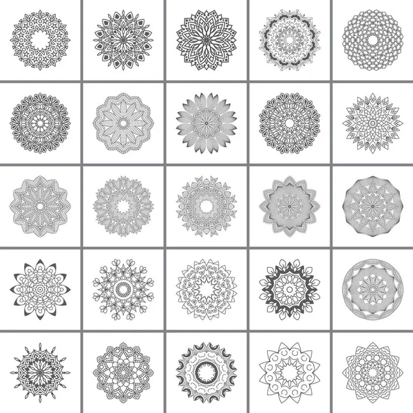 Set Flower Mandalas Coloring Book Elements Design Vector Set Logo — Stock Vector