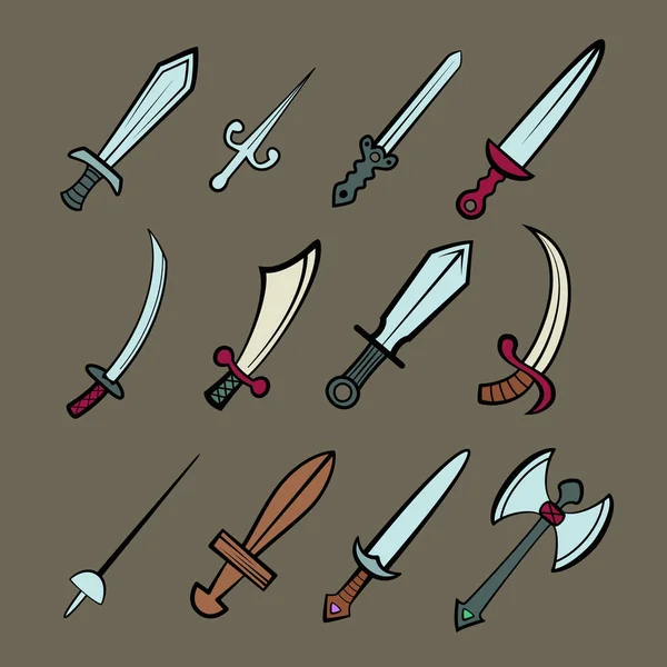 Sada Mečů Nožů Různé Typy Ideální Pro Herní Aktiva — Stockový vektor