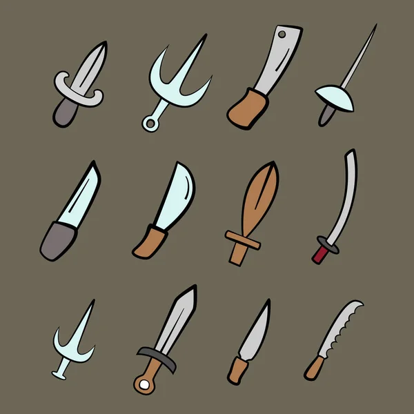 Hand Drawn Swords Knives Collection Different Types Perfect Game Assets — Stock Vector