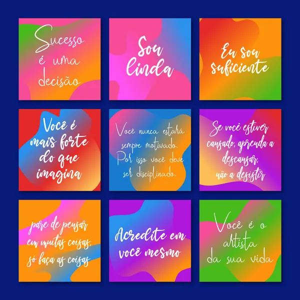 Vibrante Colección Frases Motivacionales Portuguesas Perfecto Para Redes Sociales Fondos — Vector de stock