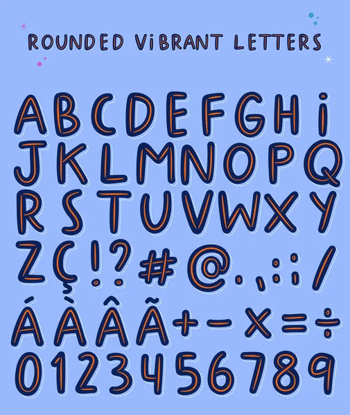 Rounded Vibrant Letters Numbers Math Sign Punctuation — Vetor de Stock