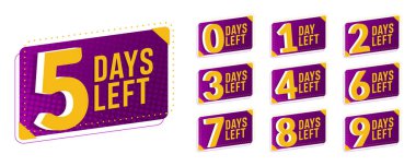 Flashing yellow and purple days left. Stickers and banners timer pack.