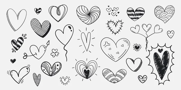 Handwritten Hearts Set Different Styles Sizes — Wektor stockowy