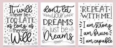 Motivasyon amaçlı üç poster. Tamamen düzenlenebilir.