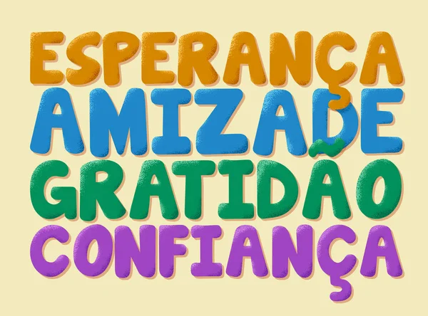 Πολύχρωμες Λέξεις Φιλίας Στα Βραζιλιάνικα Πορτογαλικά Μετάφραση Ελπίδα Φιλία Ευγνωμοσύνη — Διανυσματικό Αρχείο