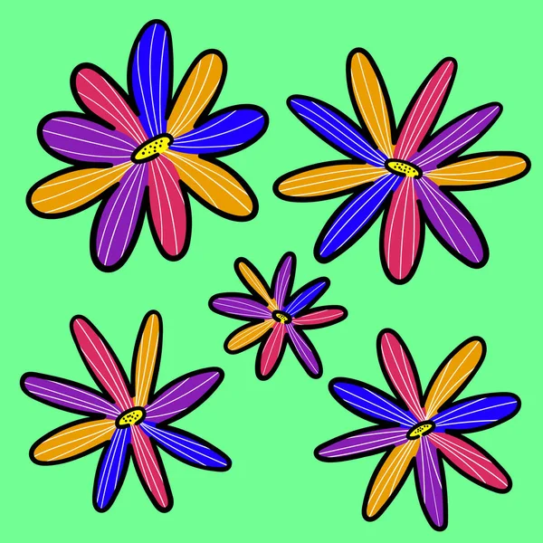 Fleurs Mignonnes Colorées Couleurs Vibrantes Design Simple — Image vectorielle