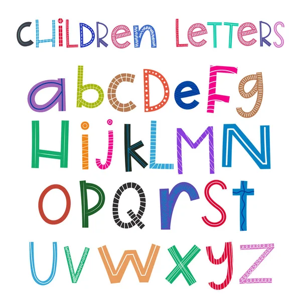 不規則なカラフルな子供の手紙 ランダムなスタイルと色 — ストックベクタ