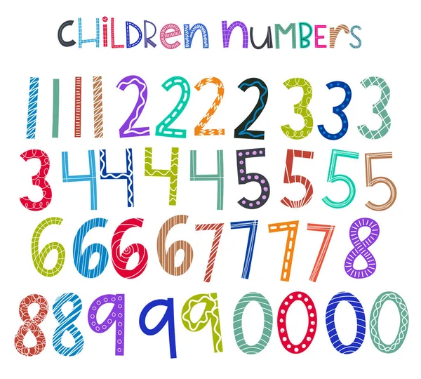 Números Niños Coloridos Irregulares Cómicos Estilos Colores Aleatorios — Vector de stock