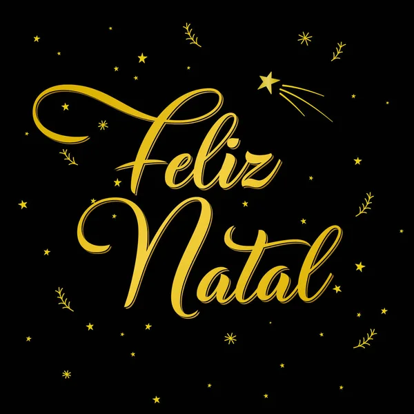 Brezilya Portekizcesinde Altın Mutlu Noeller Kayan Yıldızlı Siyah Bir Arka — Stok Vektör