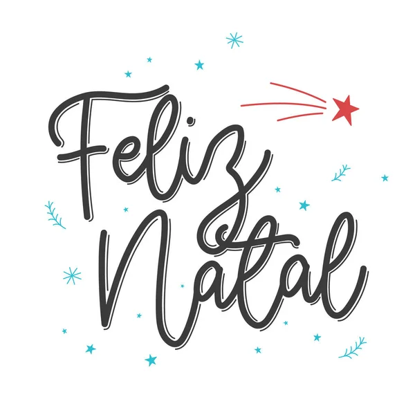 Lettering Feliz Navidad Portugués Brasileño Con Detalles Azules Rojos Con — Vector de stock