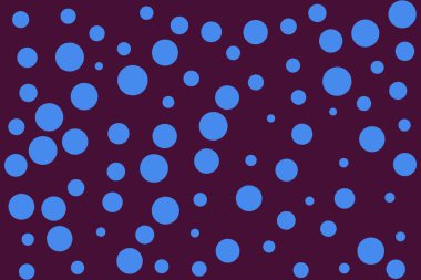 Renkli arkaplana rastgele renkli noktalar ve noktalar serpiştirilmiş. Kalın renkli noktalar, dağılım şablonu. Modern vektör illüstrasyonu.