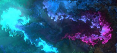 Sıvı Sanat. Soyut renkli arkaplan, duvar kağıdı, doku. Soyut renkli toz patlaması arka planı. Boyaları karıştırıyorum. Modern sanat. Mermer dokusu