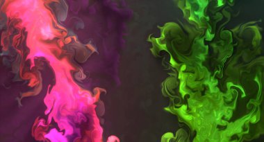 Şeffaf renk akımları, yılan gibi kıvrılan metalik girdaplar ve köpüklü renk spreyleri bu serbest akan dokuların manzarasını şekillendirir. Alkol mürekkebi tekniğindeki doğal lüks, akışkan sanat resimleri.