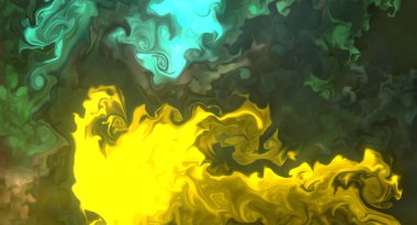 Şeffaf renk akımları, yılan gibi kıvrılan metalik girdaplar ve köpüklü renk spreyleri bu serbest akan dokuların manzarasını şekillendirir. Alkol mürekkebi tekniğindeki doğal lüks, akışkan sanat resimleri.