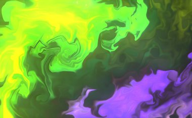 Sıvı sanat dokusu. Soyut kıvrımlı boya efektli bir arka plan. Sıvı akrilik sanat eseri ve güzel karışık boyalar. İç mekan posteri olarak kullanılabilir..