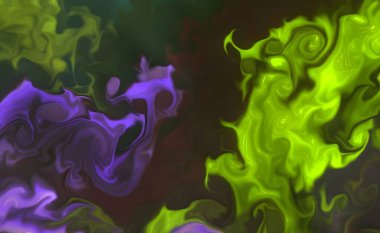 Sıvı sanat dokusu. Soyut kıvrımlı boya efektli bir arka plan. Sıvı akrilik sanat eseri ve güzel karışık boyalar. İç mekan posteri olarak kullanılabilir..