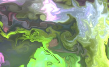 Sıvı sanat dokusu. Soyut kıvrımlı boya efektli bir arka plan. Sıvı akrilik sanat eseri ve güzel karışık boyalar. İç mekan posteri olarak kullanılabilir..