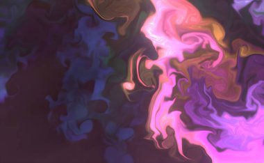 Sıvı sanat dokusu. Soyut kıvrımlı boya efektli bir arka plan. Sıvı akrilik sanat eseri ve güzel karışık boyalar. İç mekan posteri olarak kullanılabilir..