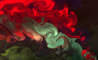 Sıvı sanat dokusu. Soyut kıvrımlı boya efektli bir arka plan. Sıvı akrilik sanat eseri ve güzel karışık boyalar. İç mekan posteri olarak kullanılabilir..